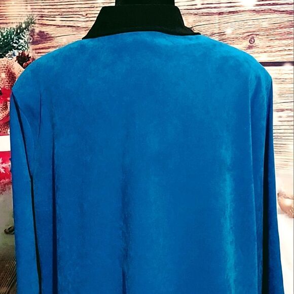 Notations clothing co. TURQUOISE + BLACK VEGAN SUEDE ZIP UP JACKET - Picture 4 of 7